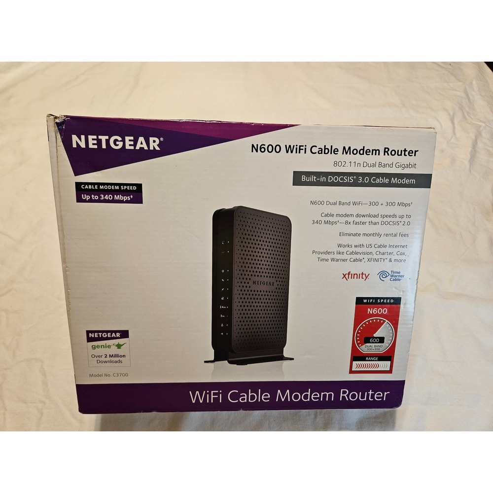 NETGEAR N600‎ WiFi Cable Modem Router C3700 DOCSIS 3.0 Dual Band Gigabit NIB
